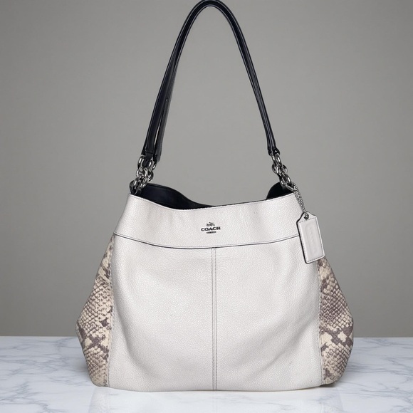 Coach Snakeskin genuine leather Lexy Shoulder Bag ,cream body snake sides F57505 - Picture 1 of 9